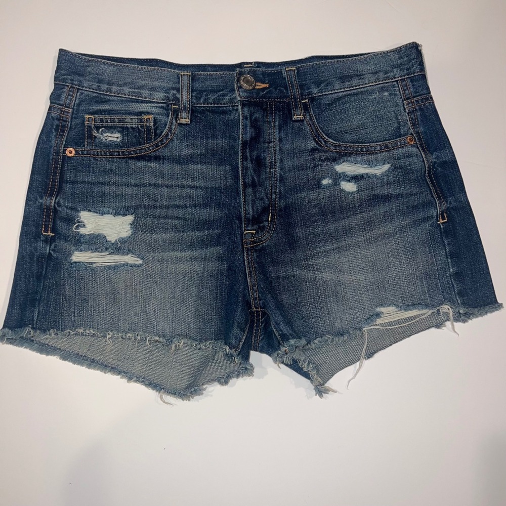 American Eagle Denim Shorts Womens 2 Blue Distressed Button Fly Raw Hem